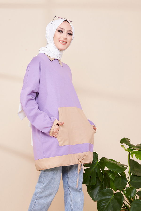 Düz Bisiklet Yaka Kadın Lila TUNIK - 3329