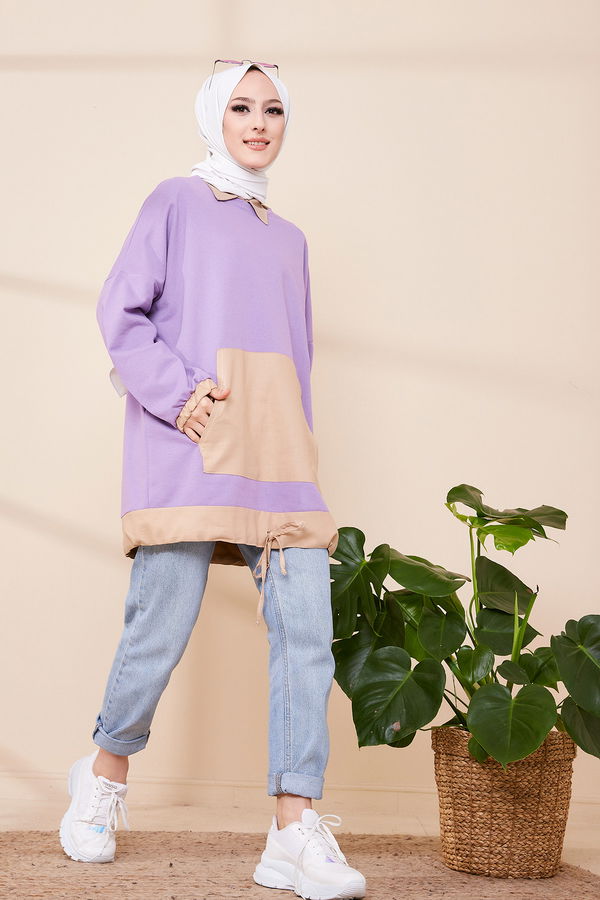 Düz Bisiklet Yaka Kadın Lila TUNIK - 3329