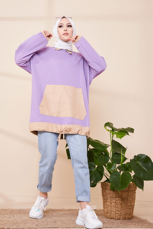 Düz Bisiklet Yaka Kadın Lila TUNIK - 3329
