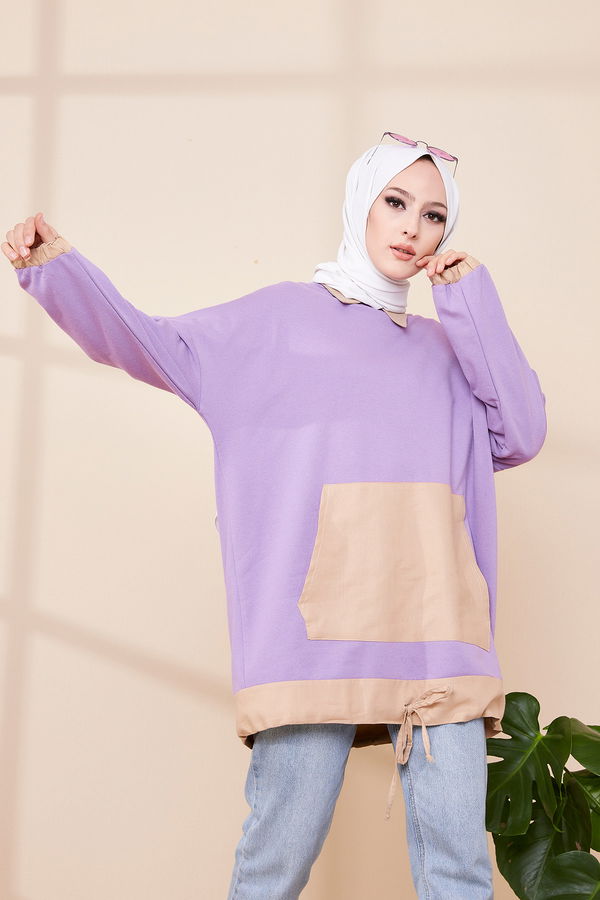 Düz Bisiklet Yaka Kadın Lila TUNIK - 3329