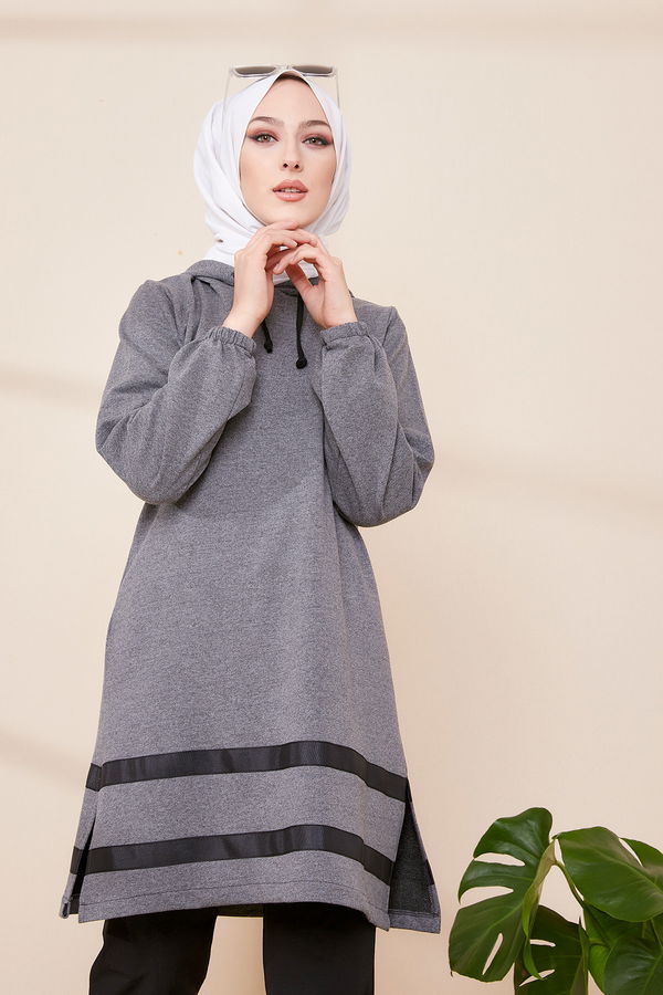 Düz Orta Kadın Gri TUNIK - 3433 GRİ