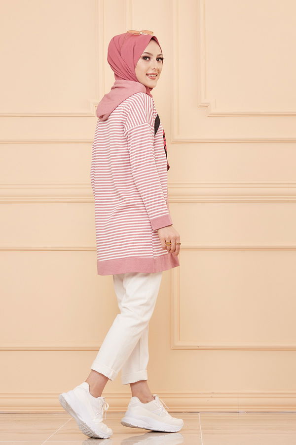 Düz Orta Kadın Pembe KAPSONLU TUNIK - 8721 PEMBE
