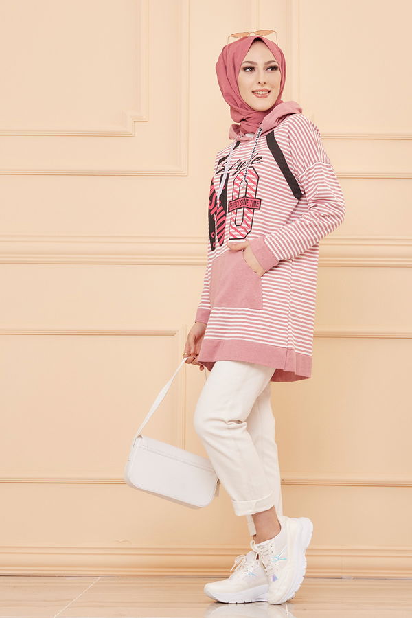 Düz Orta Kadın Pembe KAPSONLU TUNIK - 8721 PEMBE
