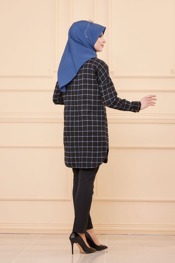 Düz Gömlek Yaka Kadın Mavi TUNIK - 3377