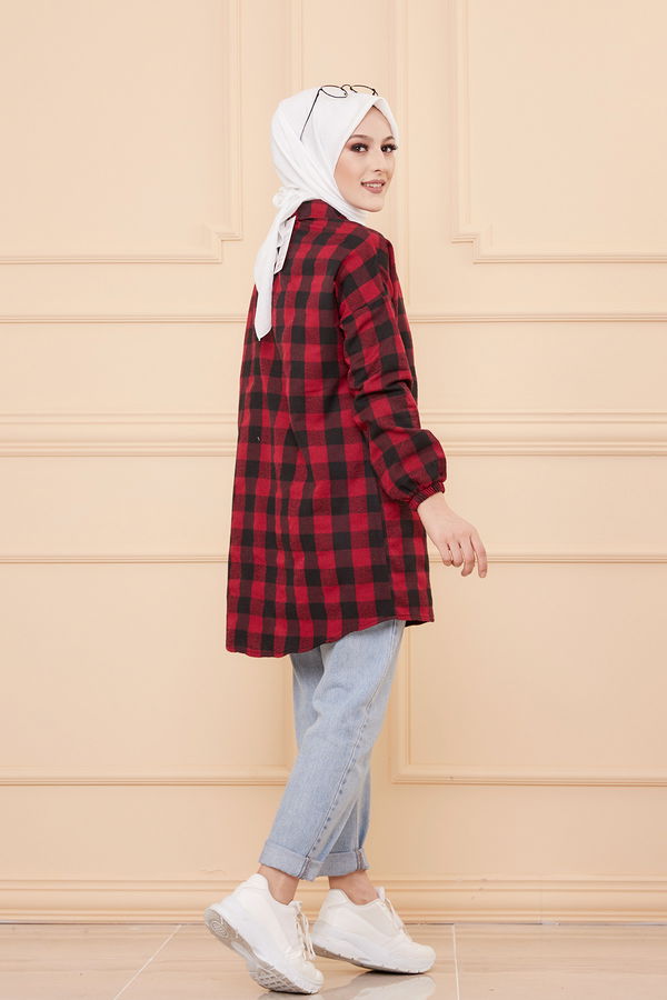 Düz Gömlek Yaka Kadın Bordo TUNIK - 3309 BORDO