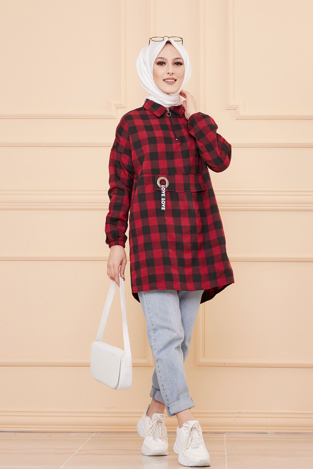 Düz Gömlek Yaka Kadın Bordo TUNIK - 3309 BORDO