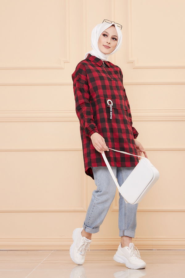Düz Gömlek Yaka Kadın Bordo TUNIK - 3309 BORDO