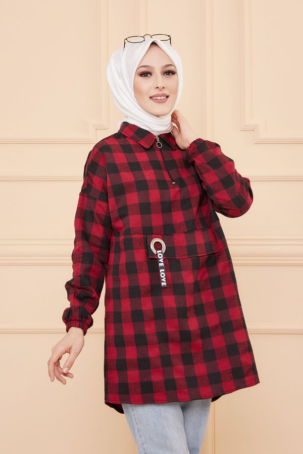 Düz Gömlek Yaka Kadın Bordo TUNIK - 3309 BORDO