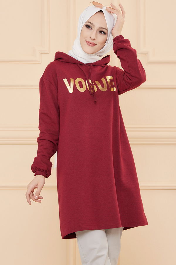Düz Orta Kadın Bordo TUNIK - 3489