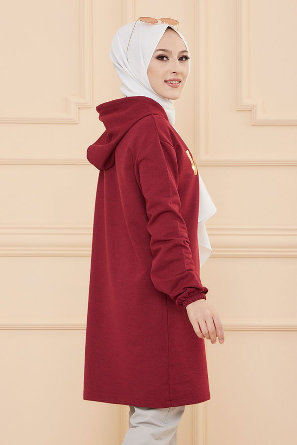 Düz Orta Kadın Bordo TUNIK - 3489