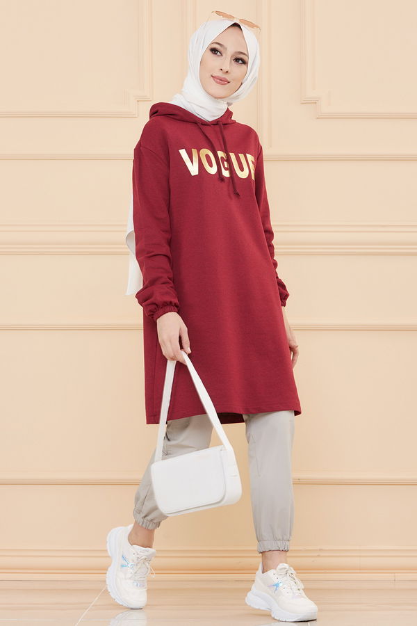 Düz Orta Kadın Bordo TUNIK - 3489