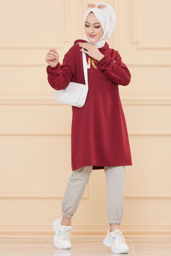 Düz Orta Kadın Bordo TUNIK - 3489