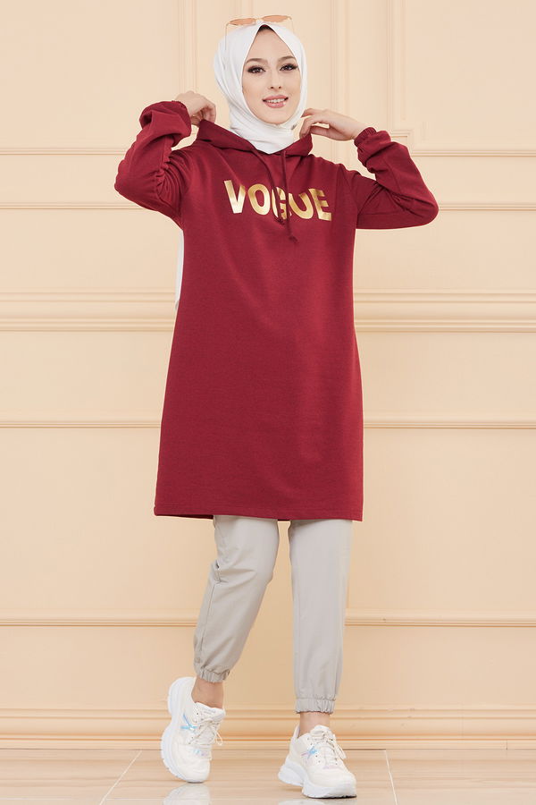 Düz Orta Kadın Bordo TUNIK - 3489