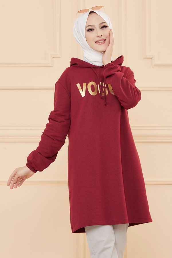 Düz Orta Kadın Bordo TUNIK - 3489