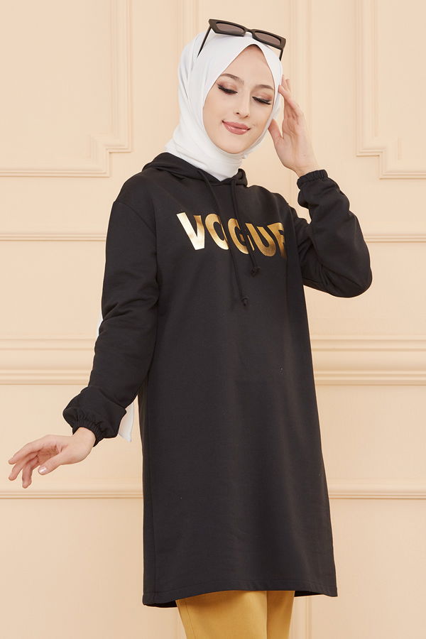 Düz Orta Kadın Siyah TUNIK - 3489