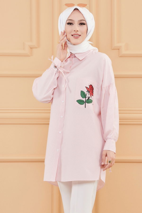 Düz Orta Kadın Pembe TUNIK - 3495