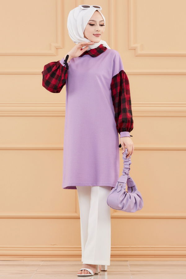 Düz Orta Kadın Lila TUNIK - 3410