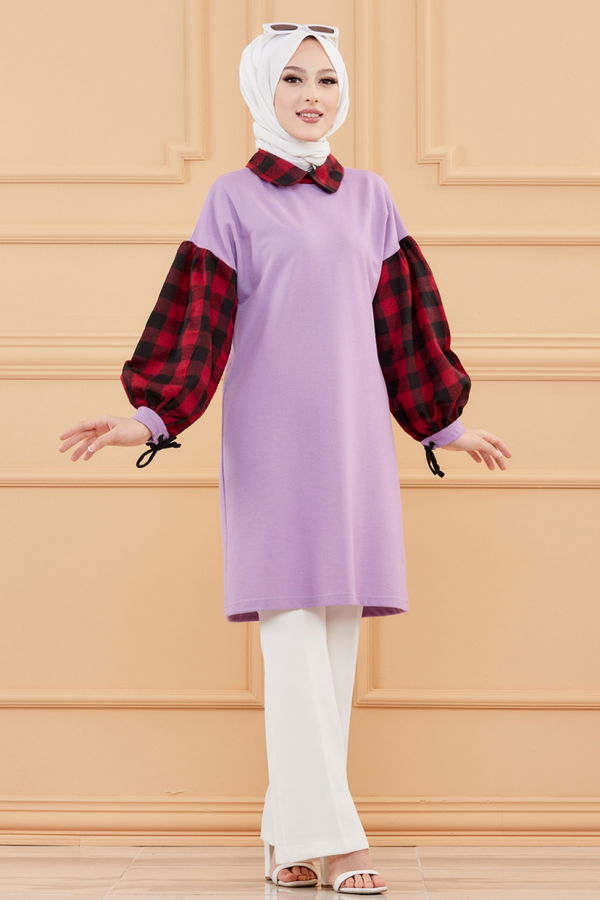 Düz Orta Kadın Lila TUNIK - 3410