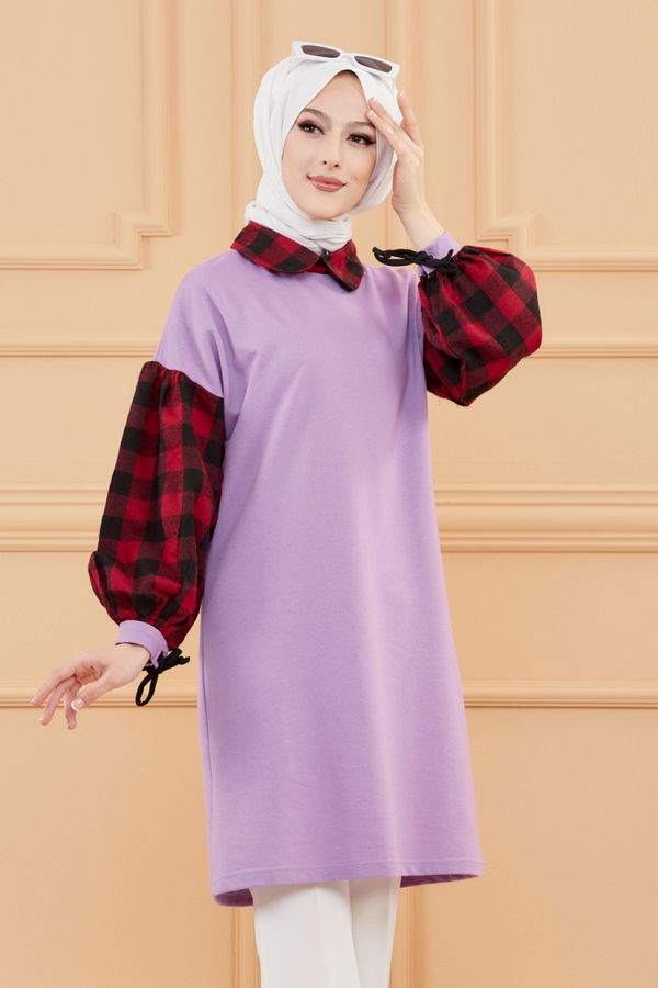 Düz Orta Kadın Lila TUNIK - 3410