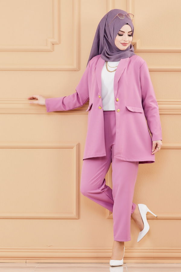 Düz Orta Kadın Lila CEKET PANTOLON - 3501 LİLA