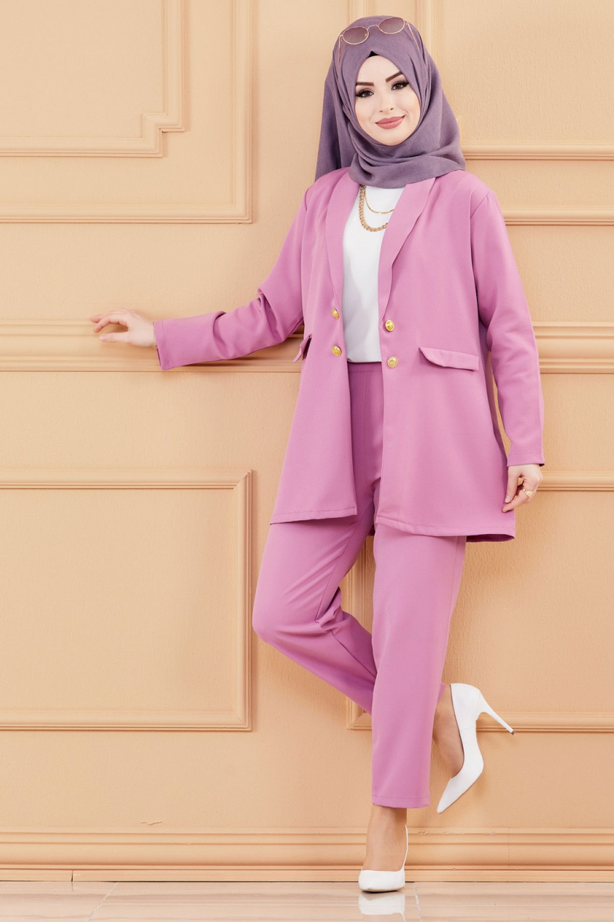 Düz Orta Kadın Lila CEKET PANTOLON - 3501 LİLA