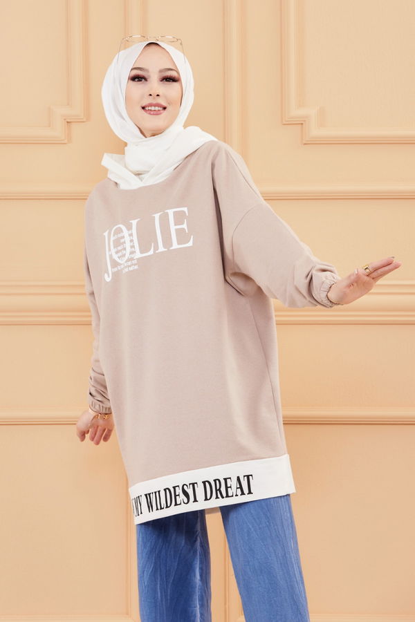Düz Orta Kadın Bej TUNIK - 3442 BEJ