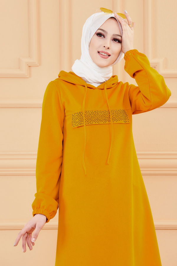 Düz Kapsonlu Yaka Kadın Sarı KAPSONLU TUNIK - 3515