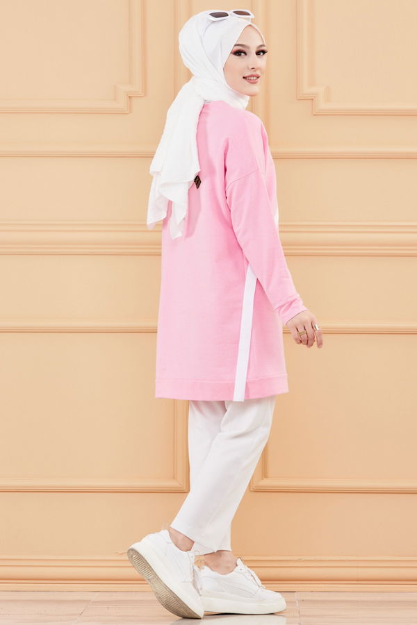 Düz Bisiklet Yaka Kadın Pembe TUNIK - 3372 PEMBE