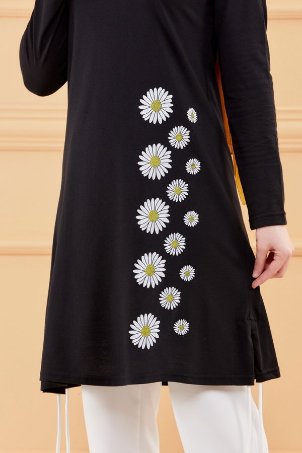 Düz Bisiklet Yaka Kadın Siyah TUNIK - 3557