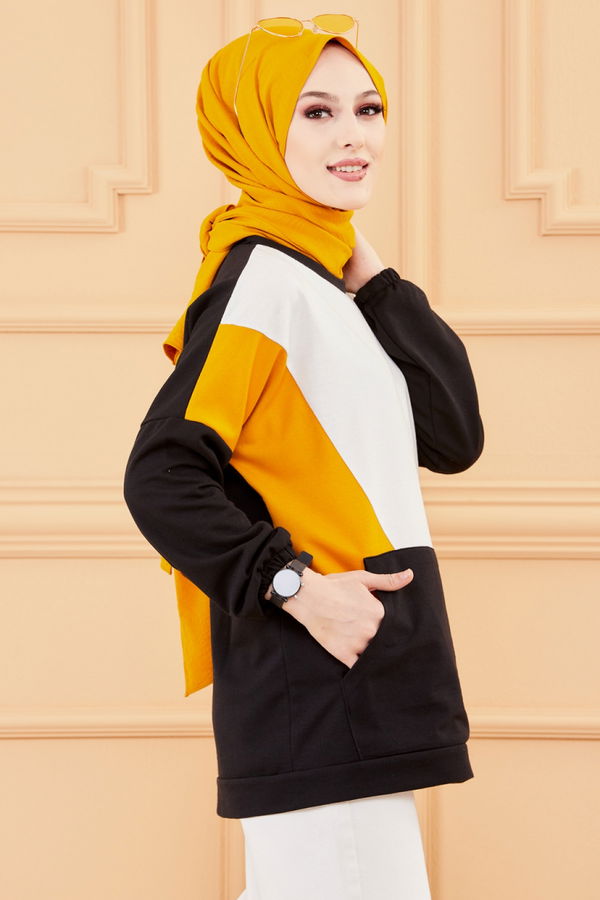 Düz Bisiklet Yaka Kadın Sarı SWEAT - 3351