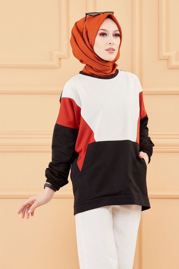 Düz Bisiklet Yaka Kadın Kiremit SWEAT - 3351 KİREMİT