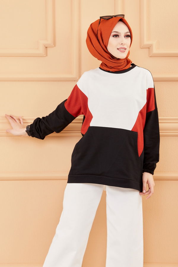 Düz Bisiklet Yaka Kadın Kiremit SWEAT - 3351 KİREMİT