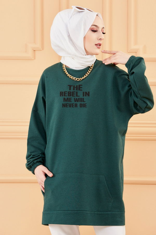 Düz Bisiklet Yaka Kadın Yeşil TUNIK - 3358