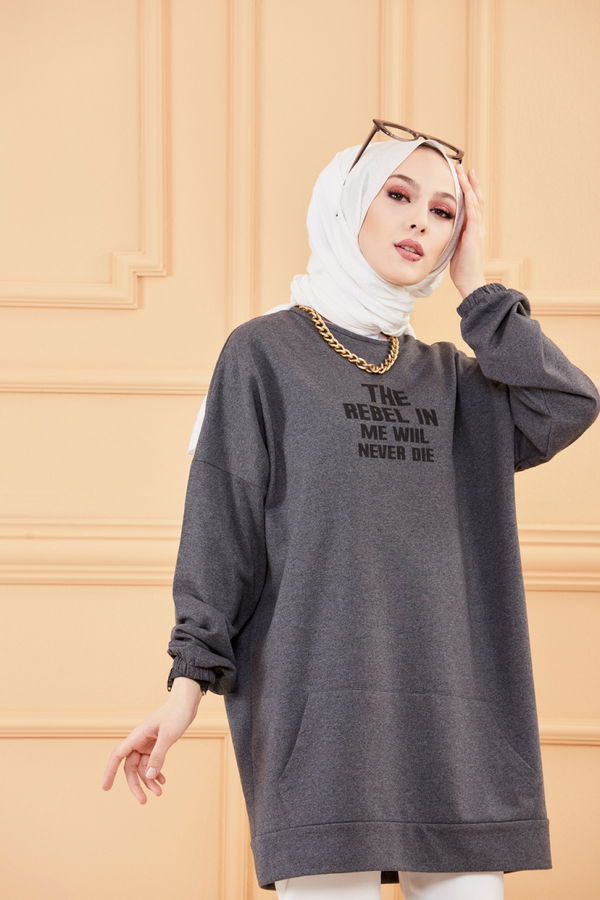 Düz Orta Kadın Antrasit TUNIK - 3358