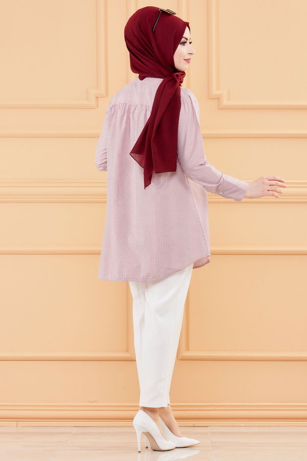 Düz Gömlek Yaka Kadın Bordo TUNIK - 8759