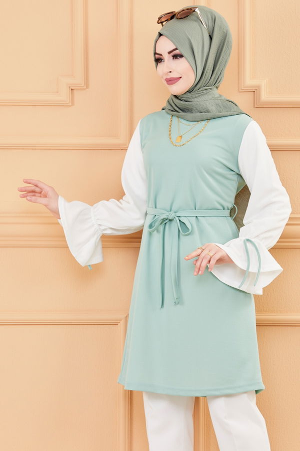 Düz Bisiklet Yaka Kadın Yeşil TUNIK - 3238
