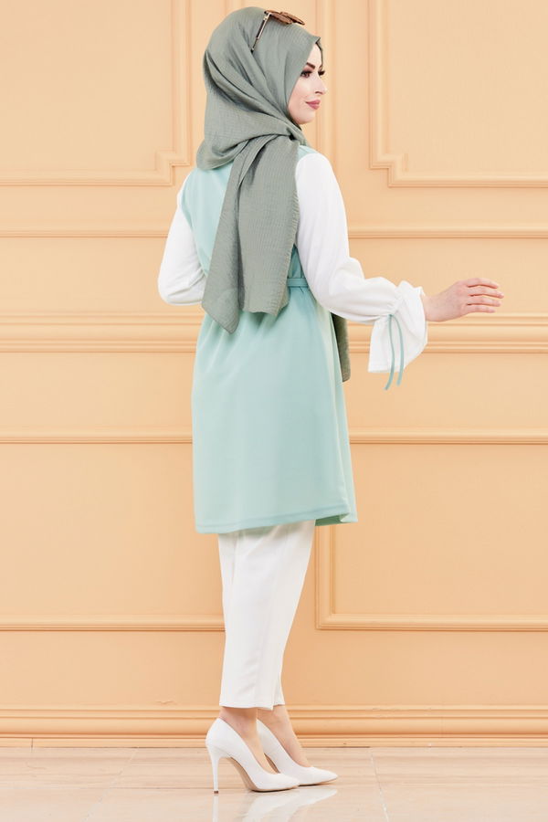 Düz Bisiklet Yaka Kadın Yeşil TUNIK - 3238
