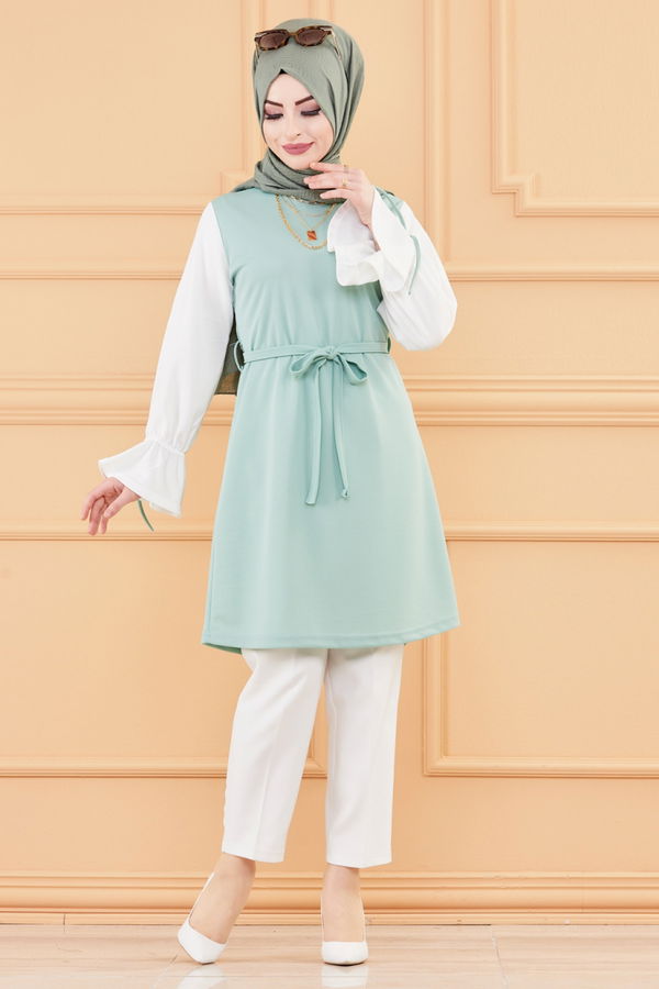 Düz Bisiklet Yaka Kadın Yeşil TUNIK - 3238