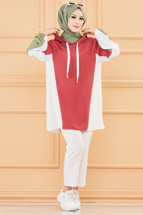 Düz Orta Kadın Pembe KAPSONLU TUNIK - 20013