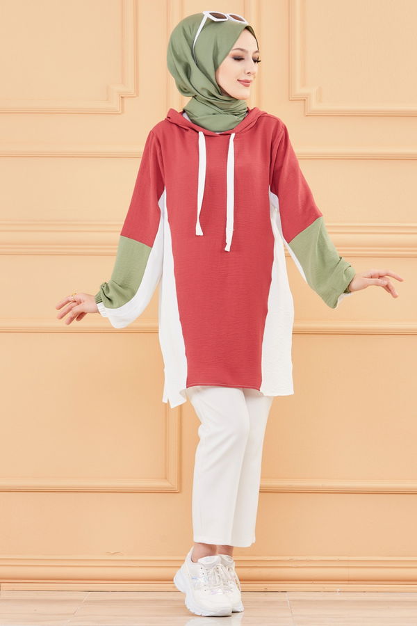 Düz Orta Kadın Pembe KAPSONLU TUNIK - 20013