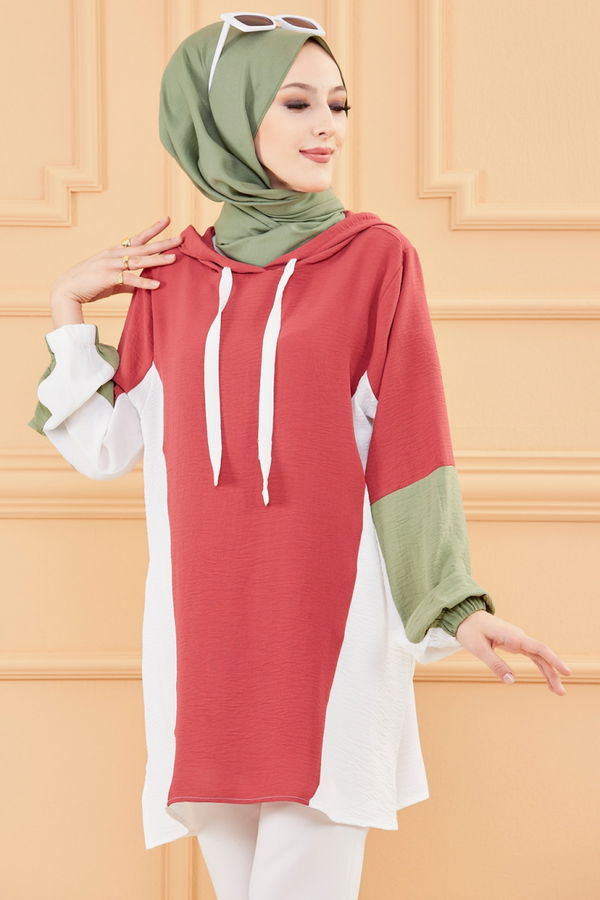 Düz Orta Kadın Pembe KAPSONLU TUNIK - 20013