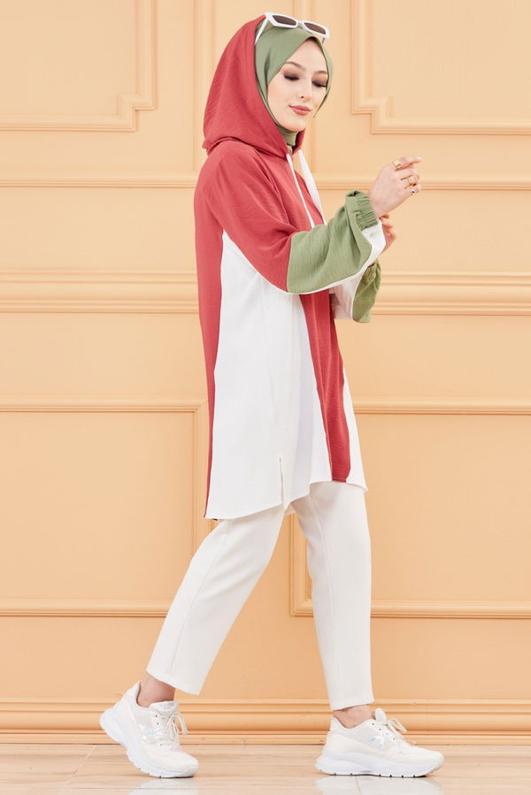 Düz Orta Kadın Pembe KAPSONLU TUNIK - 20013