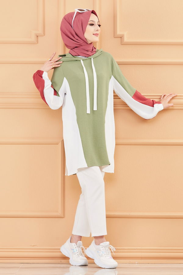 Düz Orta Kadın Haki KAPSONLU TUNIK - 20013 HAKİ