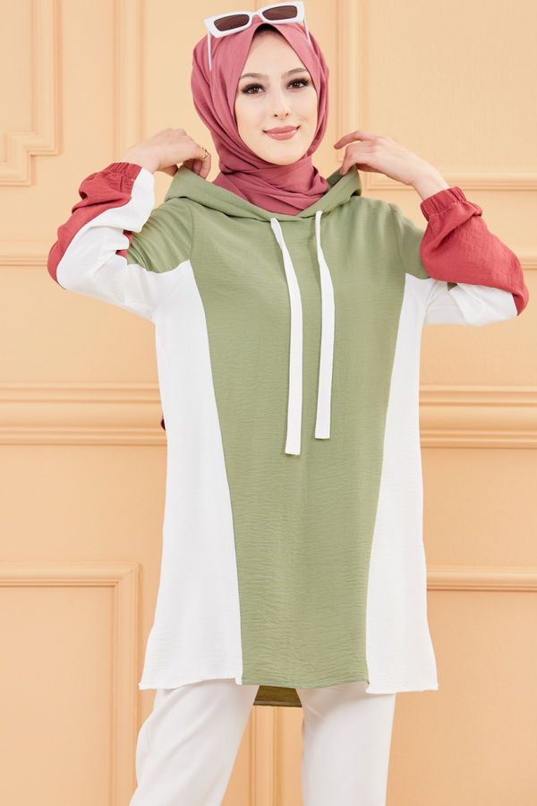 Düz Orta Kadın Haki KAPSONLU TUNIK - 20013 HAKİ