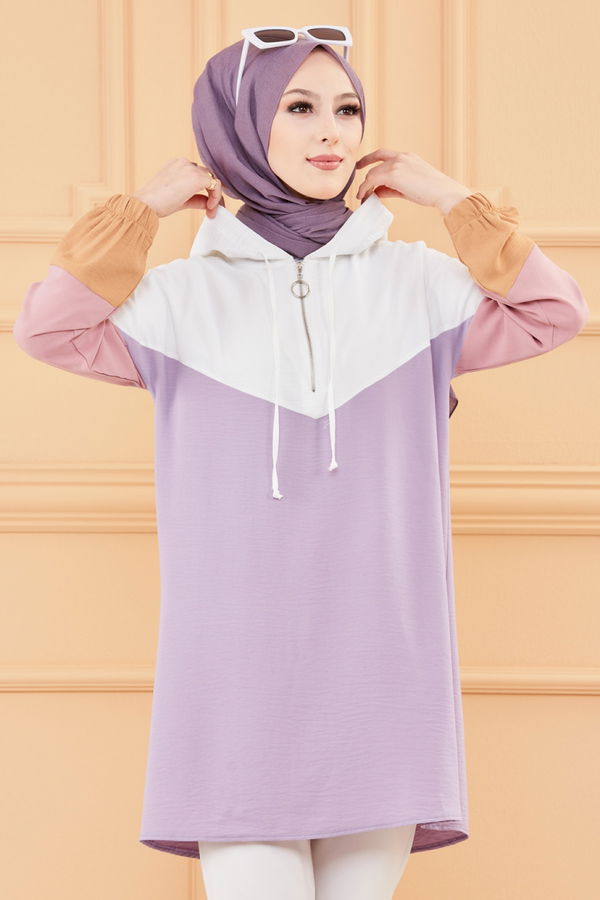 Düz Orta Kadın Beyaz KAPSONLU TUNIK - 20012 BEYAZ