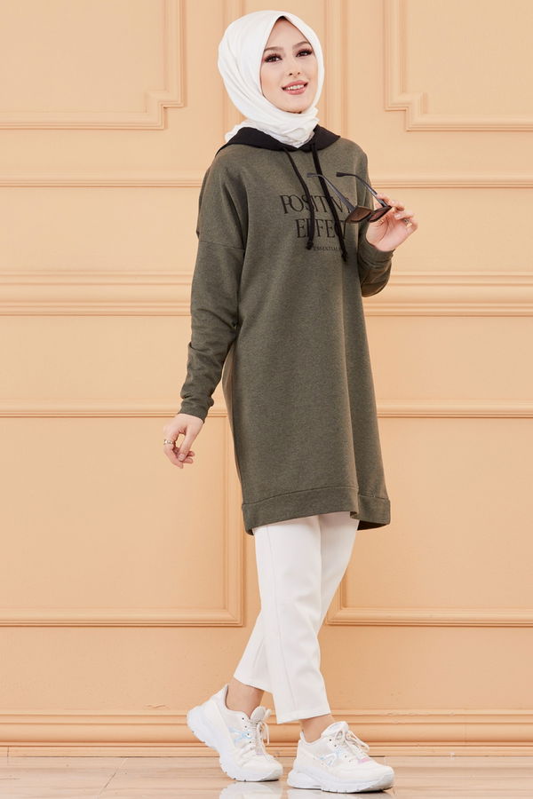 Düz Orta Kadın Haki TUNIK - 3403 HAKİ
