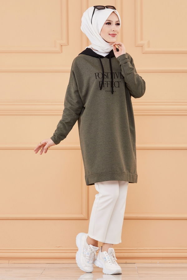 Düz Orta Kadın Haki TUNIK - 3403 HAKİ