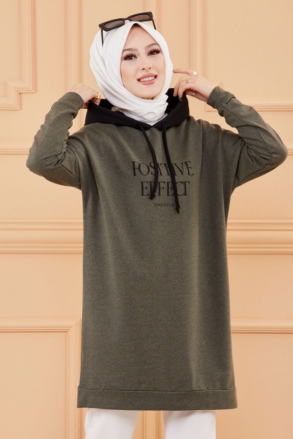 Düz Orta Kadın Haki TUNIK - 3403 HAKİ