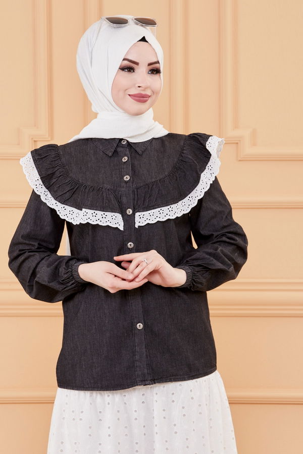 Düz Orta Kadın Siyah GOMLEK ETEK - 20039 SİYAH