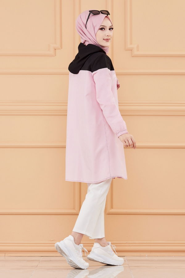 Düz Kapsonlu Yaka Kadın Pembe TUNIK - 3551